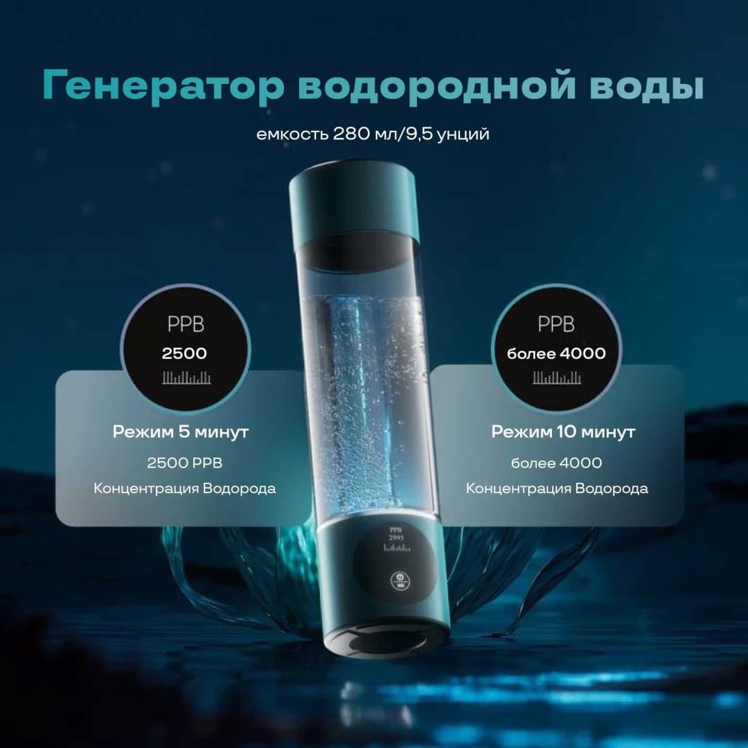 Генератор водородной воды Bravella, бутылка 280 мл синяя — фото 1