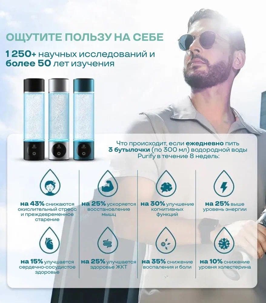 Генератор водородной воды Bravella, бутылка 280 мл синяя — фото 3